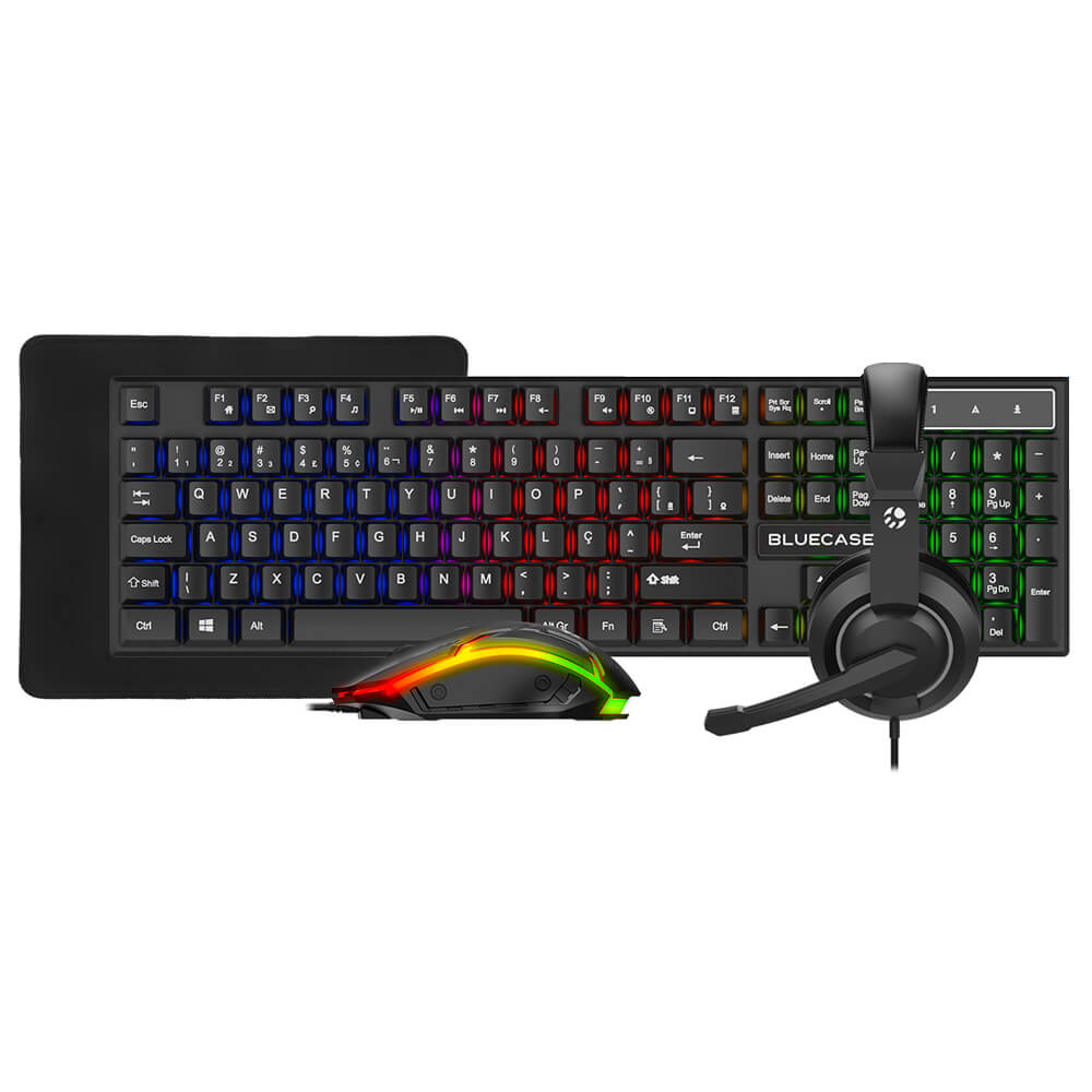 COMBO GAMER 4 EM 1 PLAY TECLADO MOUSE HEADSET MOUSEPAD - LED RAINBOW | BLUECASE PN BGHPKM-01BX - 2